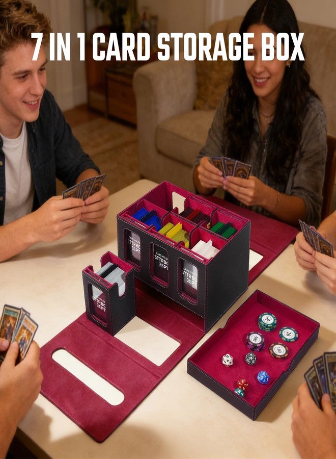 صندوق STTRBOX Commander لتخزين بطاقات التداول MTG و TCG، صندوق تخزين بطاقات التداول بمقبض، علبة بطاقات 7 في 1 مع نافذة عرض، 6 حوامل بطاقات مغناطيسية، صينية غربال واحدة، علبة 6 بطاقات، 10 بطاقات ملونة (أسود وأحمر). - Image 2