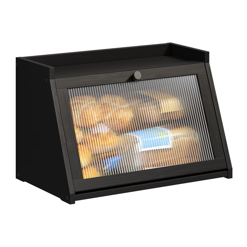 BMOSU Bread Box for Kitchen Countertop Large Capacity Corner Bread Box Farmhouse Bread Container Bread Storage Bread Holder (Black, Large) - Image 1