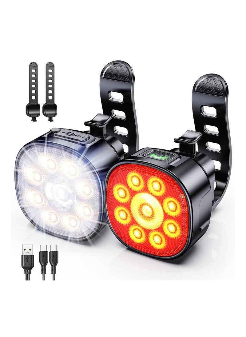 Dominy Bike Lights Set, USB Rechargeable Bike Lights Front & Back, IP65 Waterproof Bicycle Lights For Road Mountain  - Image 1