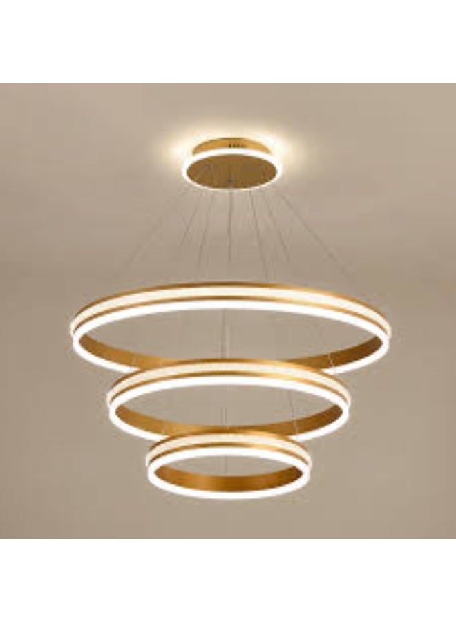 ALMIFTAH Modern LED Ring Chandelier – Adjustable 3-Tier Circular Pendant Light with Warm White Illumination for Living Room, Dining Room, Bedroom, or Office – Contemporary Minimalist Ceiling Fixture - Image 2
