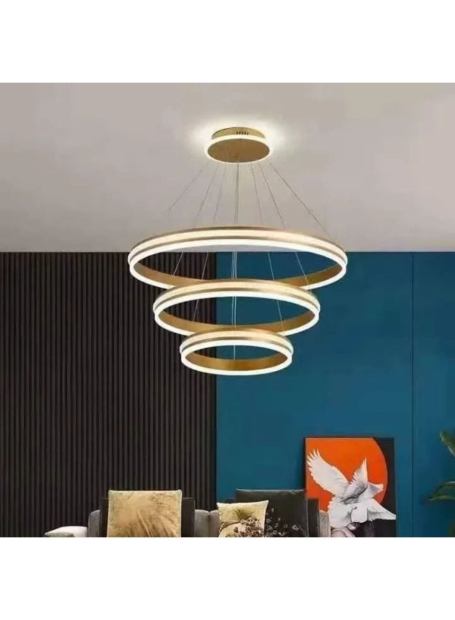 ALMIFTAH Modern LED Ring Chandelier – Adjustable 3-Tier Circular Pendant Light with Warm White Illumination for Living Room, Dining Room, Bedroom, or Office – Contemporary Minimalist Ceiling Fixture - Image 1
