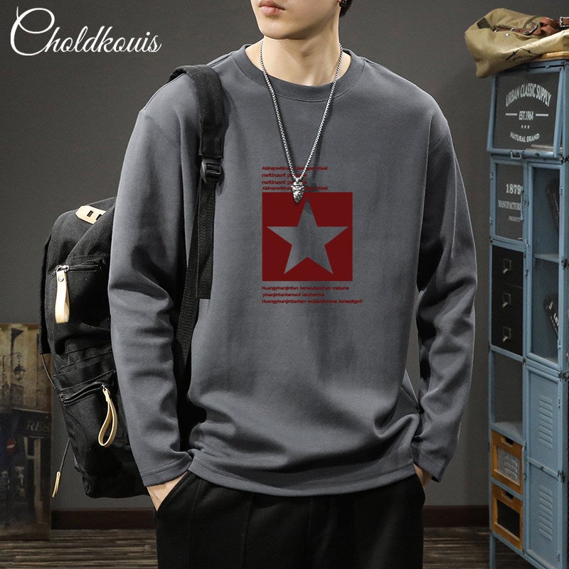Men's long-sleeved t-shirt 2025 new spring and autumn white pure cotton base shirt men's autumn loose round neck top men - Image 3