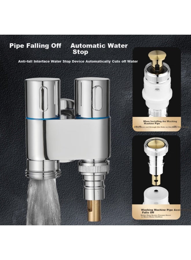 Pollock Washing Machine Faucet, One Inlet Two Outlets Angle Valve, Three-way Water Pipe Connector, One-to Double Outlet Angle Valve, Jf1 Electroplated - Image 2