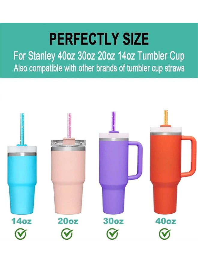 Color Replacement Straws for 40 oz 30 oz , 10pcs Color Glitter Reusable Straws with Cleaning Brush for Adventure Travel Tumbler Accessories, 12 in - Image 5