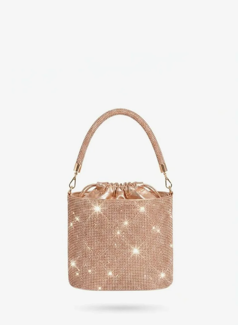 Viny Viny Women's Crystal Mesh Bucket Bag – Rhinestone Top Handle with Drawstring Closure