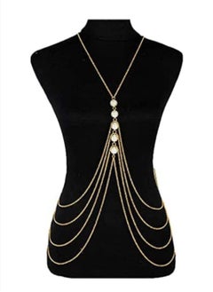 RA accessories Women's Body Chain Golden With Off-White Pearls -Belly Chain  - Image 2
