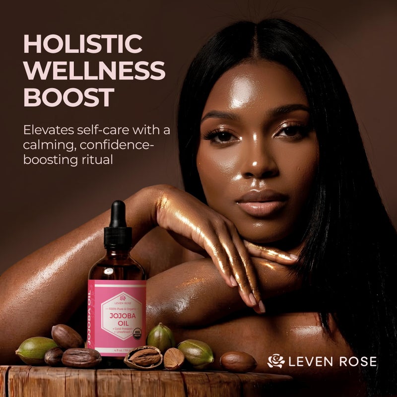 Leven Rose Jojoba Oil Organic, Pure Cold Pressed Natural Unrefined Moisturizer for Skin Hair and Nails 4 oz - Image 3