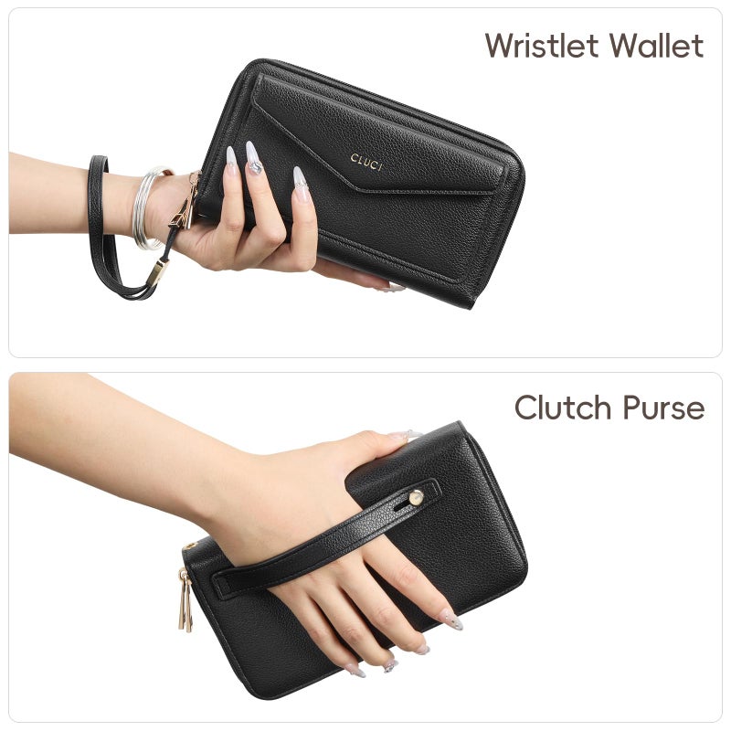 CLUCI Wallet Women Large Capacity Wristlet Purse for Women Long Ladies Wallet RFID Blocking Multi Credit Card Holder Black - Image 2