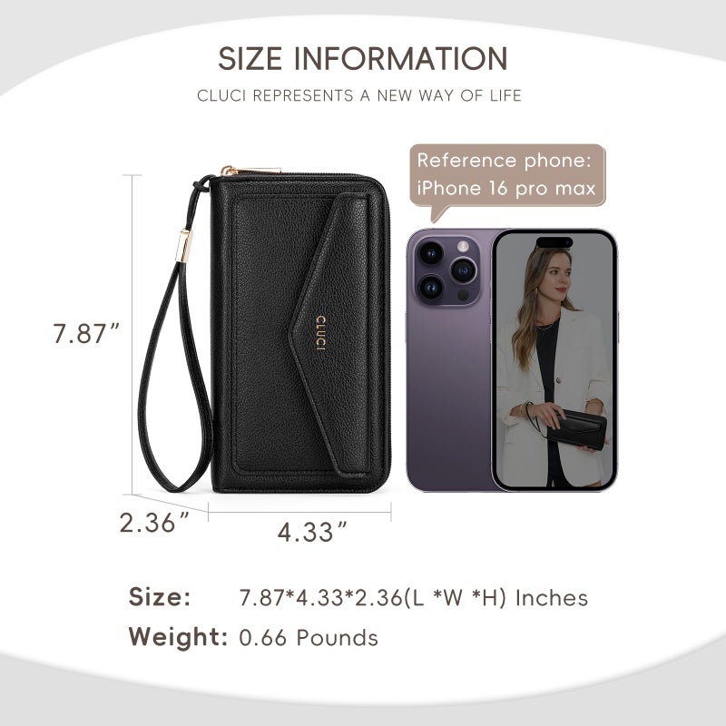 CLUCI Wallet Women Large Capacity Wristlet Purse for Women Long Ladies Wallet RFID Blocking Multi Credit Card Holder Black - Image 3