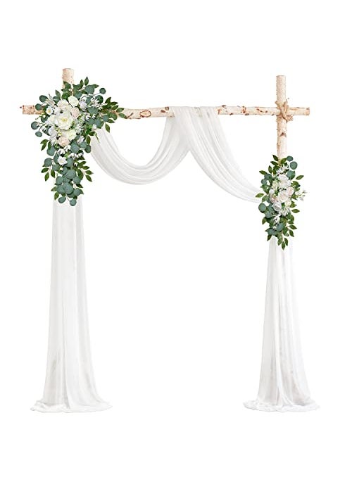PONATIA Ponatia Artificial Wedding Arch Flowers Kit Pack of 3 With 26Ft Shiny Arch Draping Fabric Arches for Ceremony Decorations for Reception White 