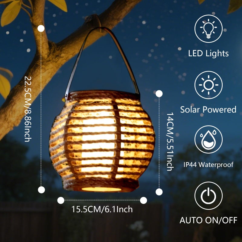 LEOKED 2 Pack Solar Lanterns Outdoor Waterproof, Imitation Candle Lantern in Bohemian Style for Garden, Backyard, Patio Decor, Birthday Gifts for Women Mom Grandma, Hanging Garden Lights for Outside - Image 5