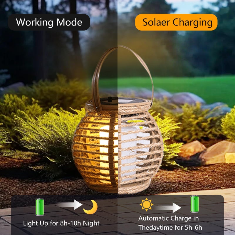 LEOKED 2 Pack Solar Lanterns Outdoor Waterproof, Imitation Candle Lantern in Bohemian Style for Garden, Backyard, Patio Decor, Birthday Gifts for Women Mom Grandma, Hanging Garden Lights for Outside - Image 2