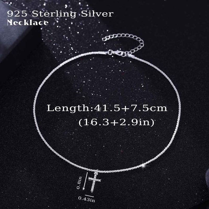 Yalice 925 Sterling Silver Layered Necklace for Women Waterproof Cross Pendant Necklace Chain Dainty Silver Sparkle Crystal Fashion Choker Neck Jewelry Gifts (Single Layer-Cross) - Image 2