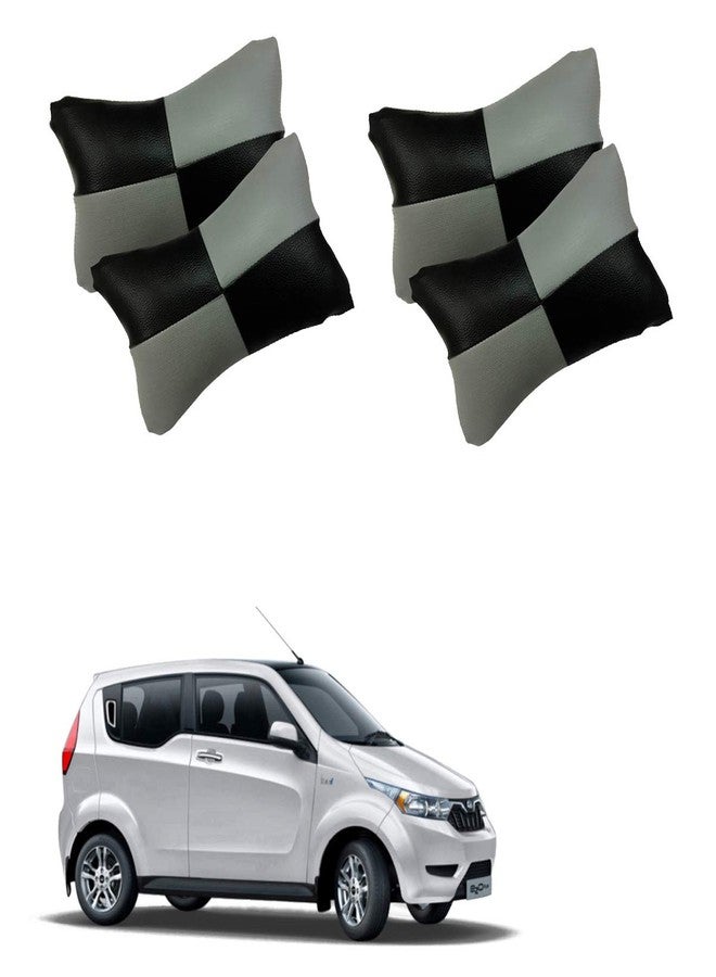 AdroitZ Grey Car Cushion in Check Design Material Leatherette (Pair of 2)_138 - Image 1