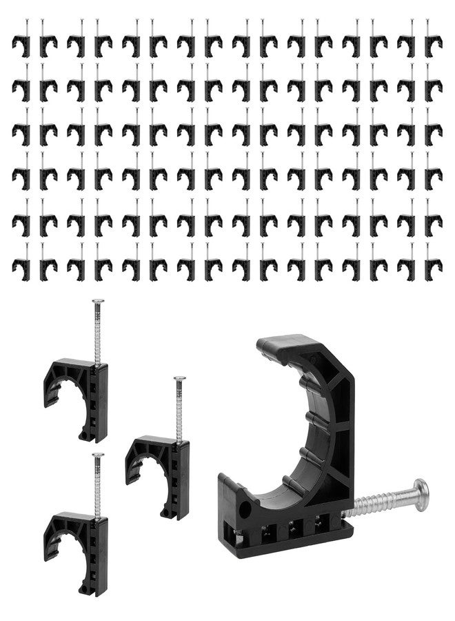 GUOFIS 100-Pack GUOFIS Half Clamp J-Hook with Nail, 1/2 Inch Black J-hook Clamps for PEX Tubing Mounting - Image 1