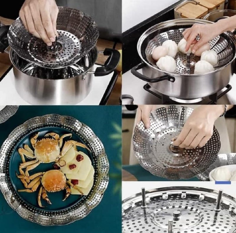 REDUCK Stainless Steel Folding Steamer Basket for Vegetable Fruit Steamer Punching Food Drain Bowl Basket for Cooking to Fits Various Size Pot 95 Inch - Image 2