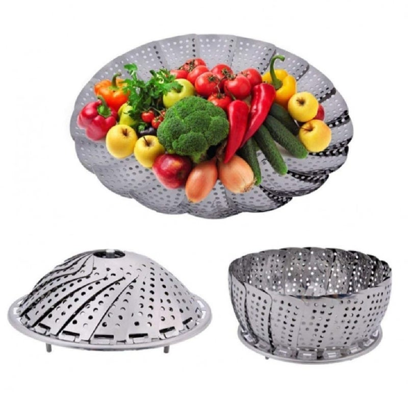 REDUCK Stainless Steel Folding Steamer Basket for Vegetable Fruit Steamer Punching Food Drain Bowl Basket for Cooking to Fits Various Size Pot 95 Inch - Image 1