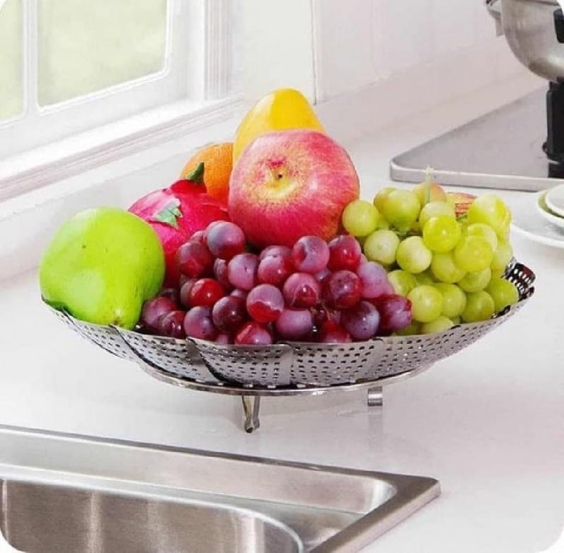 REDUCK Stainless Steel Folding Steamer Basket for Vegetable Fruit Steamer Punching Food Drain Bowl Basket for Cooking to Fits Various Size Pot 95 Inch - Image 5