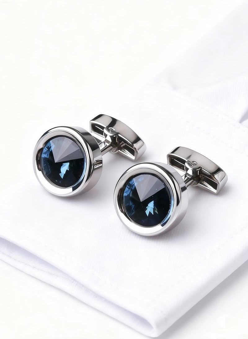 قرطوس، قرطوس مولان زركونيوم إطار فضي دائري الشكل، مكون من قطعتين لكل مجموعة، مجوهرات نحاسية فاخرة مصممة خصيصًا لملابس الرجال، هدية زفاف أو عمل مع علبة تغليف أنيقة. - Image 1