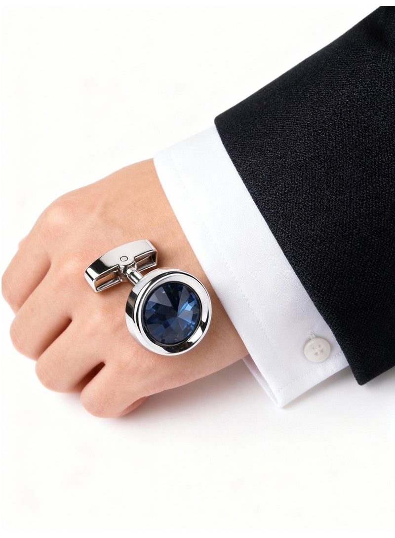 قرطوس، قرطوس مولان زركونيوم إطار فضي دائري الشكل، مكون من قطعتين لكل مجموعة، مجوهرات نحاسية فاخرة مصممة خصيصًا لملابس الرجال، هدية زفاف أو عمل مع علبة تغليف أنيقة. - Image 2