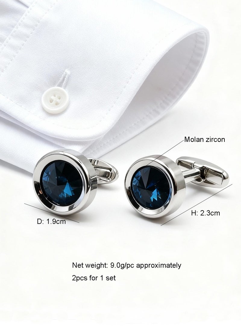 قرطوس، قرطوس مولان زركونيوم إطار فضي دائري الشكل، مكون من قطعتين لكل مجموعة، مجوهرات نحاسية فاخرة مصممة خصيصًا لملابس الرجال، هدية زفاف أو عمل مع علبة تغليف أنيقة. - Image 3