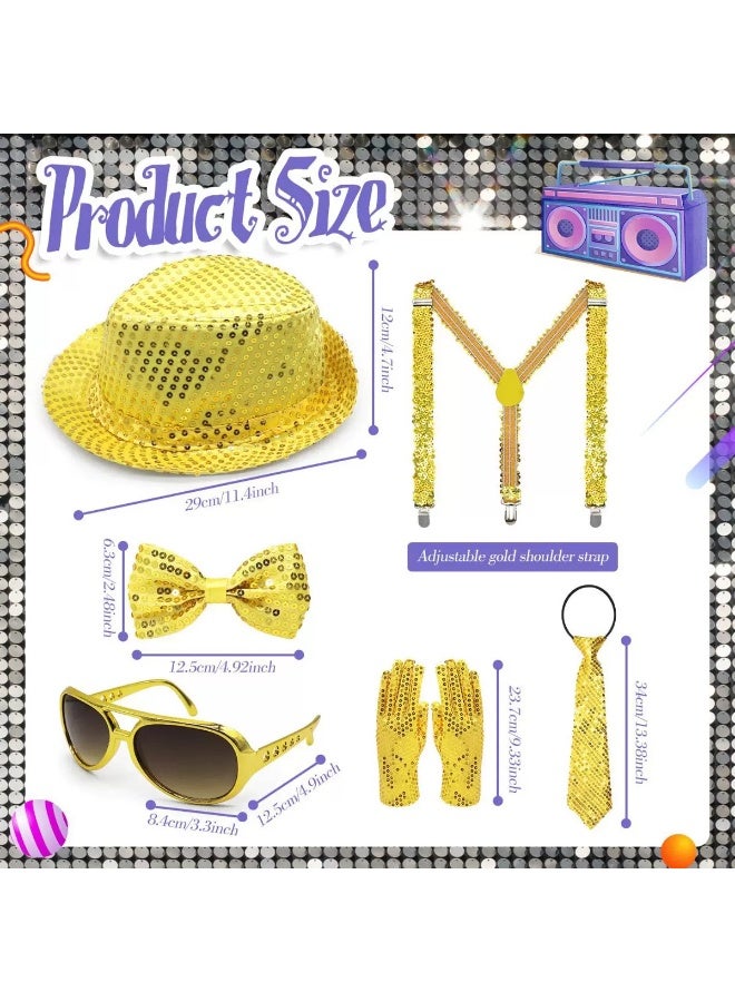 Halloween Magician Six-Piece Deluxe Set | Adult & Kids COSPLAY Costume | Includes Top Hat + Sunglasses + Bow Tie + Necktie + Gloves + Suspenders | Birthday Party Theme Outfit - Image 2