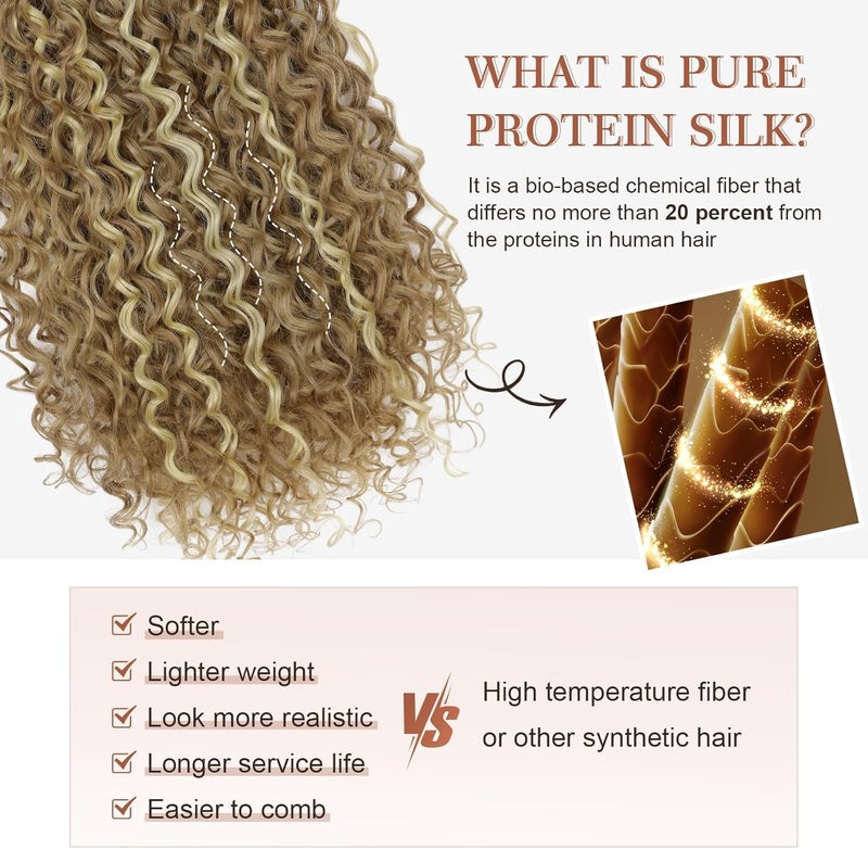 Flufymooz Clip in Hair Extensions, 4PC 100％ Pure Protein Silk Hair Extensions Long Soft Natural Hairpiece 20 Inch Curly Hair Extension for Women- Camel Brown with Blonde Highlights - Image 3
