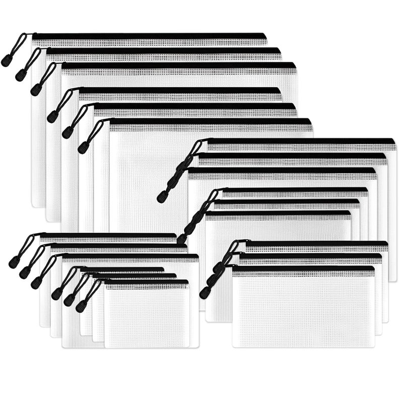 SUNEE Multisize Mesh Zipper Pouches (Black, 21 Packs), Water-Resistant Zip Bag for School Office Supplies, Puzzles & Games Organizing Storage - Image 1