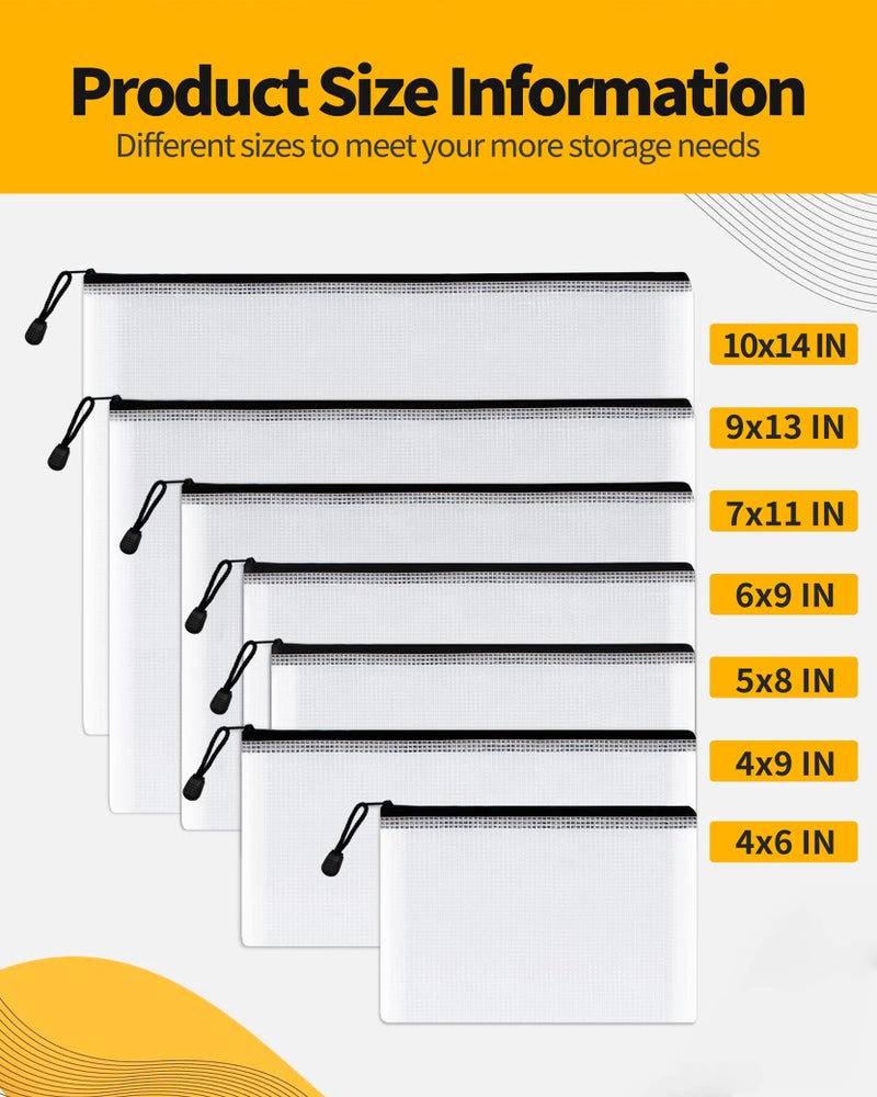 SUNEE Multisize Mesh Zipper Pouches (Black, 21 Packs), Water-Resistant Zip Bag for School Office Supplies, Puzzles & Games Organizing Storage - Image 2