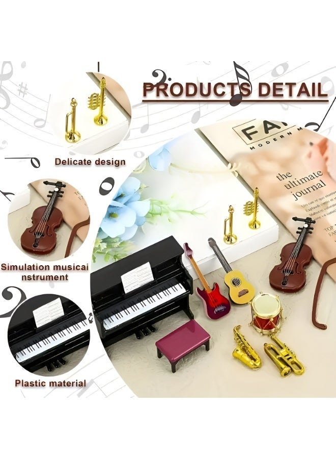 11 Piece Miniature Classical Musical Instrument Set – Piano, Guitar, Violin and Saxophone Models for Dollhouse Decoration and Display Collection - Image 2