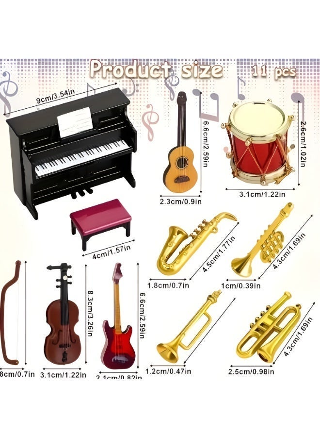 11 Piece Miniature Classical Musical Instrument Set – Piano, Guitar, Violin and Saxophone Models for Dollhouse Decoration and Display Collection - Image 3