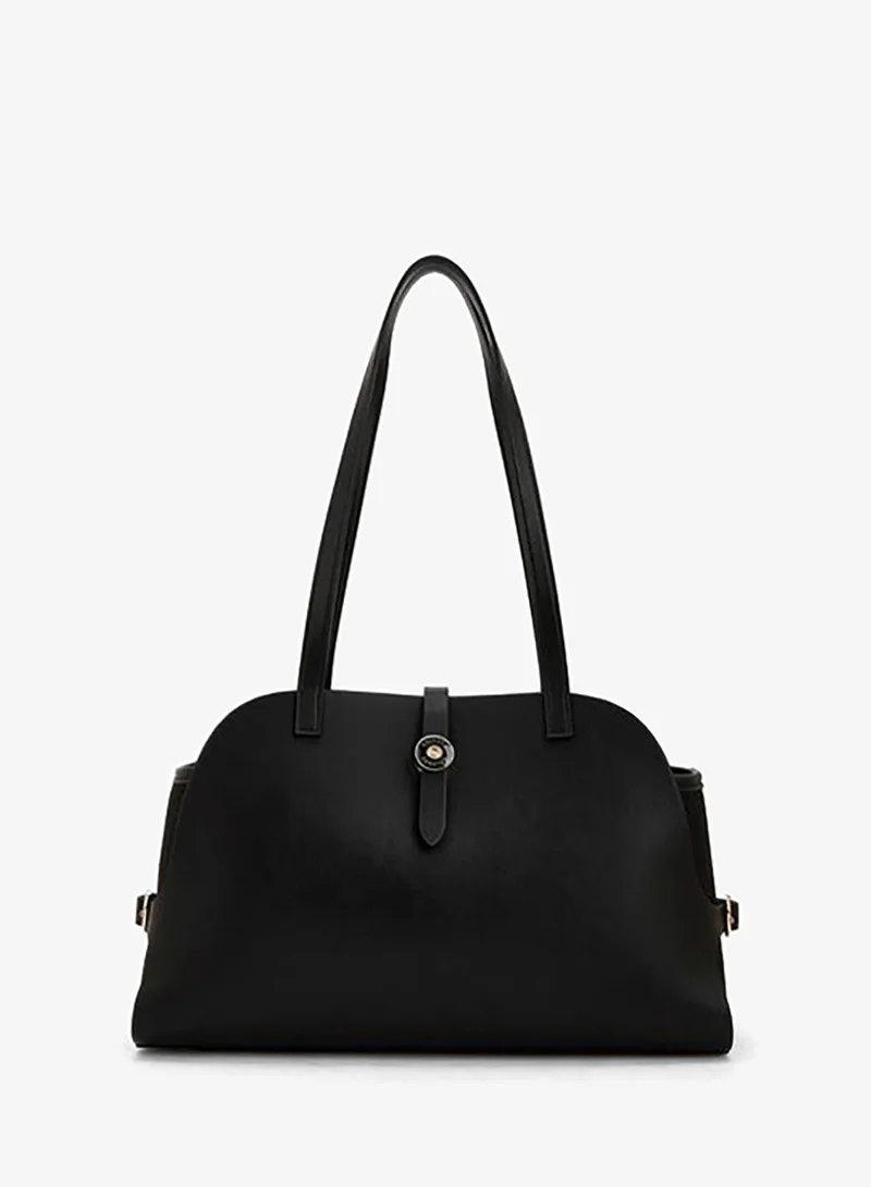 Monogram Textured Shoulder Bag With Double Handle