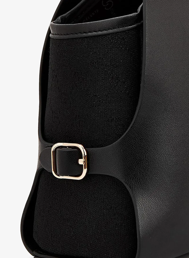 Celeste BLACK Monogram Textured Shoulder Bag With Double Handle for Women | Best Price UAE
