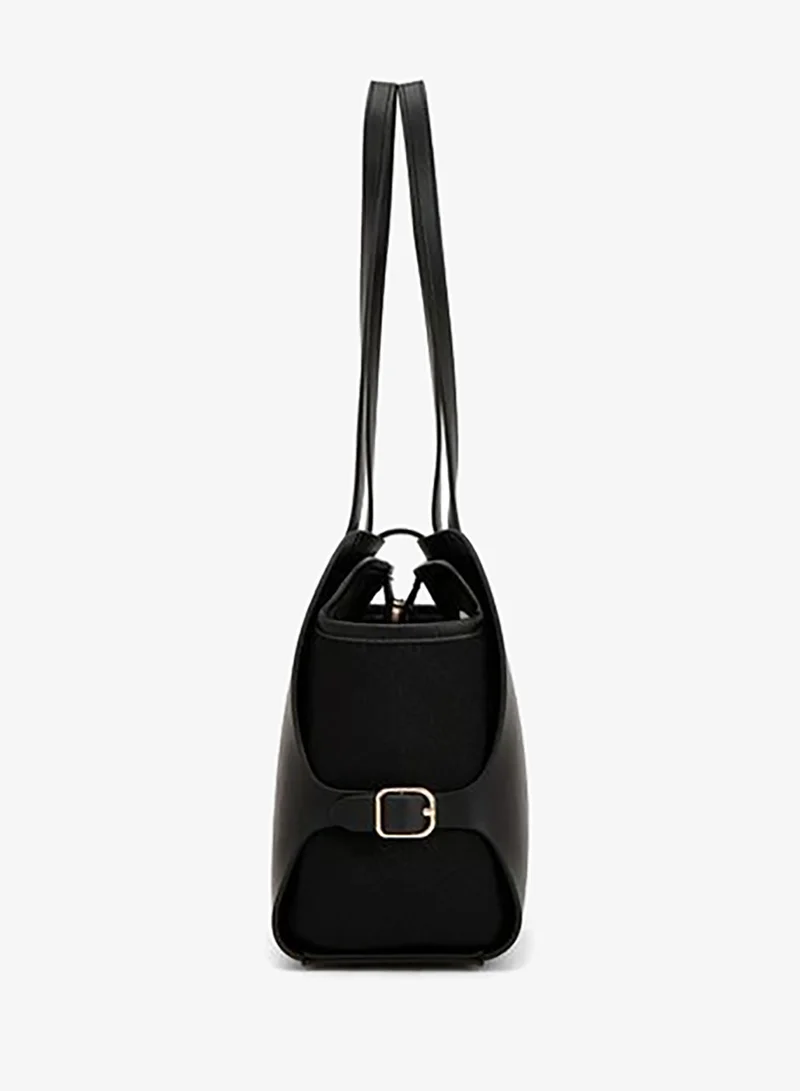 Celeste BLACK Monogram Textured Shoulder Bag With Double Handle for Women | Best Price UAE