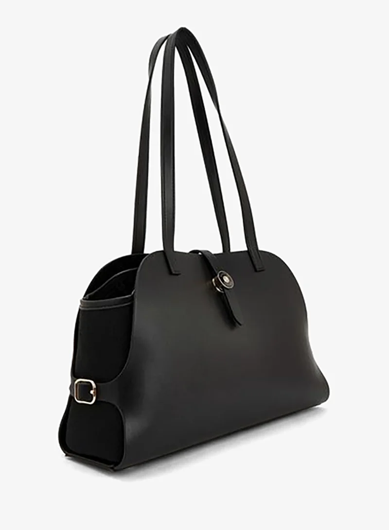 Celeste BLACK Monogram Textured Shoulder Bag With Double Handle for Women | Best Price UAE
