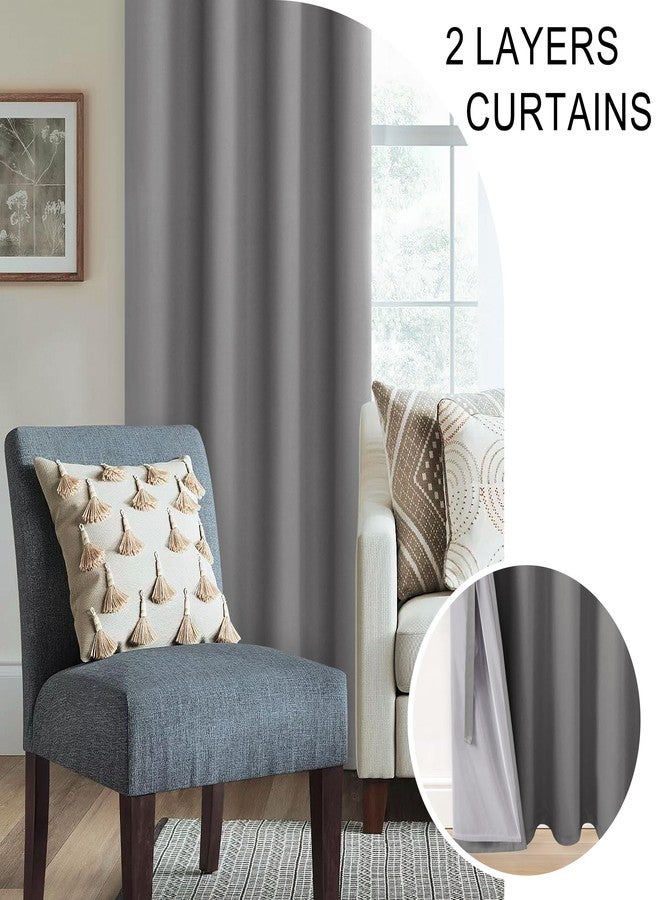 XWZO ستائر XWZO معتمة 100% مع أربطة - حماية للخصوصية وعزل للصوت، ستائر نوافذ عريضة للغاية بفتحات معدنية وبطانة سوداء لغرفة النوم/غرفة المعيشة، رمادي، عرض 70 × طول 84، طقم من قطعتين - Image 5