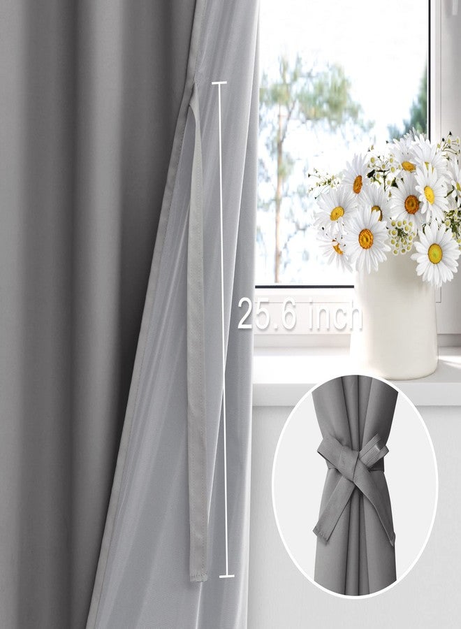 XWZO ستائر XWZO معتمة 100% مع أربطة - حماية للخصوصية وعزل للصوت، ستائر نوافذ عريضة للغاية بفتحات معدنية وبطانة سوداء لغرفة النوم/غرفة المعيشة، رمادي، عرض 70 × طول 84، طقم من قطعتين - Image 3