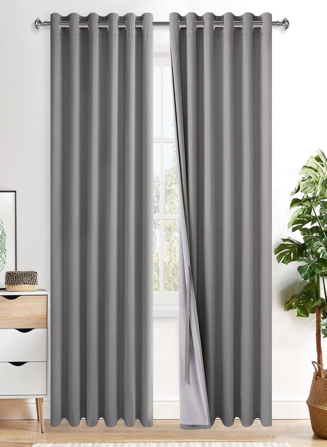 XWZO ستائر XWZO معتمة 100% مع أربطة - حماية للخصوصية وعزل للصوت، ستائر نوافذ عريضة للغاية بفتحات معدنية وبطانة سوداء لغرفة النوم/غرفة المعيشة، رمادي، عرض 70 × طول 84، طقم من قطعتين - Image 1