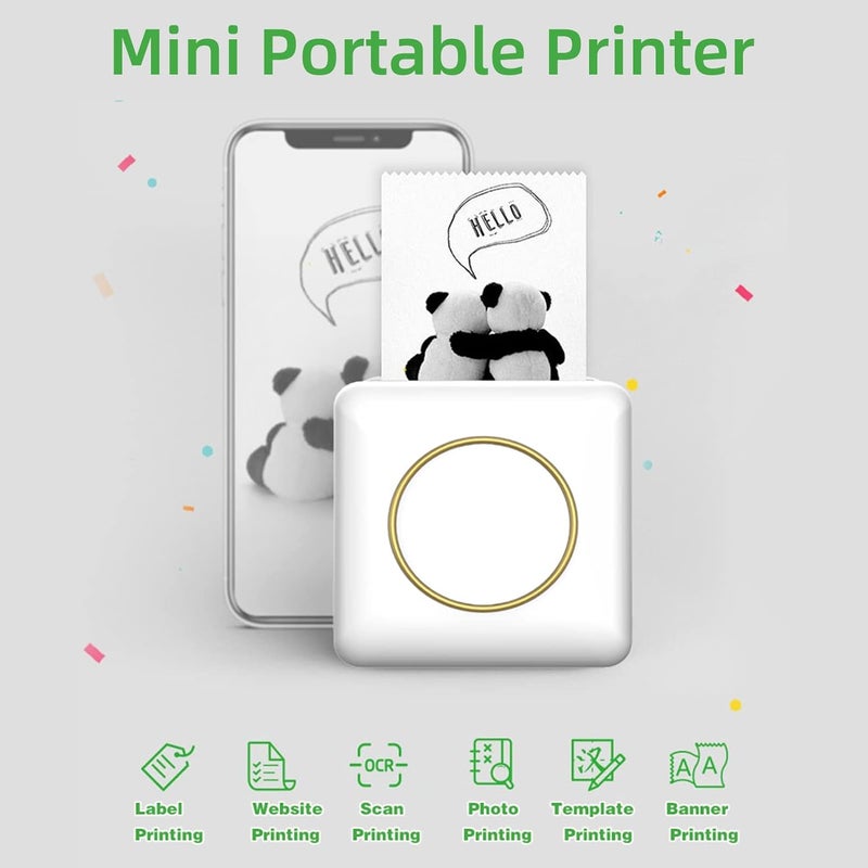 Eacam Mini Pocket Photo Printer Portable BT Thermal Printing Machine for Picture Sticker Label DIY Handcraft List Notes Receipt, with 5 Color Pens, 8 Rolls Thermal Paper, 5 Rolls Adhesive Paper - Image 2