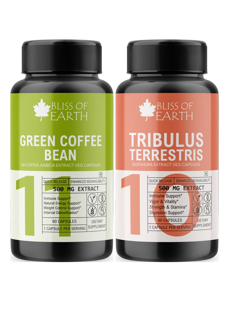 BLISS OF EARTH Green Coffee Bean Extract Supplement & Tribulus Terrestris Extract Supplement Capsules For Energy Stamina & Health  - Image 1