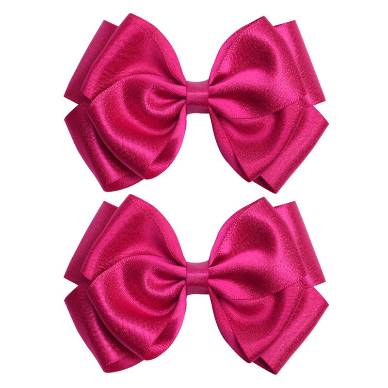 ZOLYCO 4.5-Inch Hair Bows Alligator Clips Delicate Satin Hair Accessories for Girls, Toddler, Kids and Women Birthday Wedding Christmas Occasions- Set of 2 (Hot Pink) - Image 1