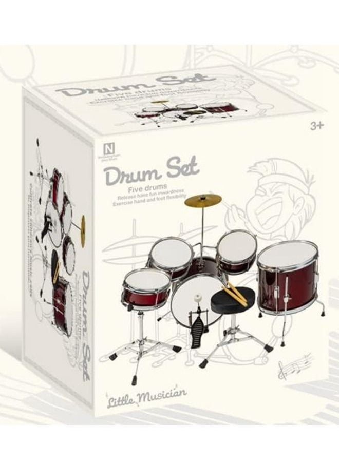 Cool Baby COOLBABY Wine Red Alloy Plating Toys Drum Kit 5 Drums with Chair  - Image 2