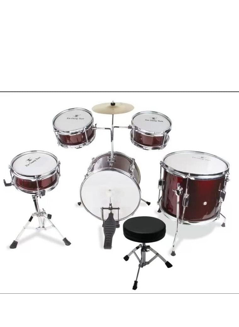 Cool Baby COOLBABY Wine Red Alloy Plating Toys Drum Kit 5 Drums with Chair  - Image 1