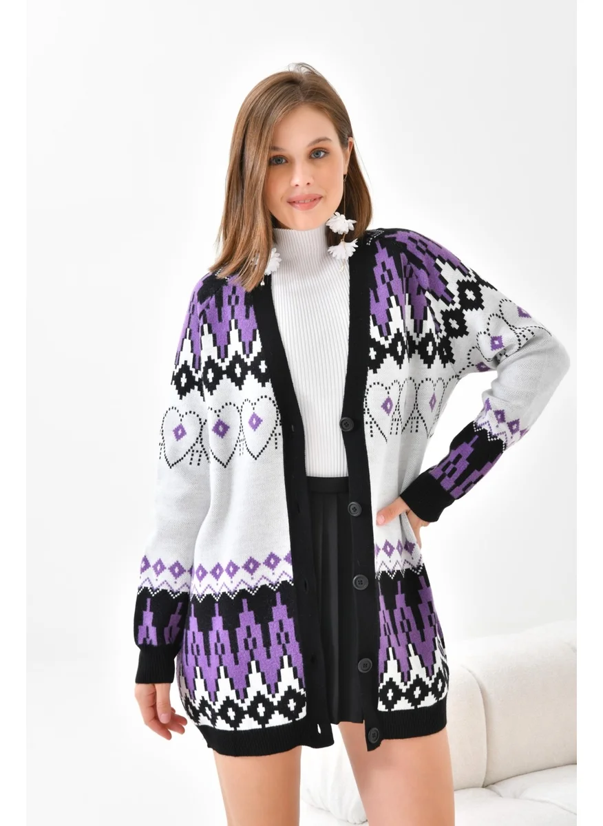 Garmi Ftz Women Ethnic Pattern Cardigan Black