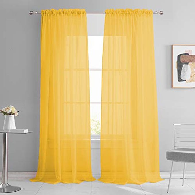 KEQIAOSUOCAI Gold Yellow Sheer Curtains 108 Inches Long Bedroom Extra Long Dark Yellow Sheer Voile Rod Pocket Drapes Panels for Living Room Kids Baby Room 2 Pieces Each is 52x108 - Image 5