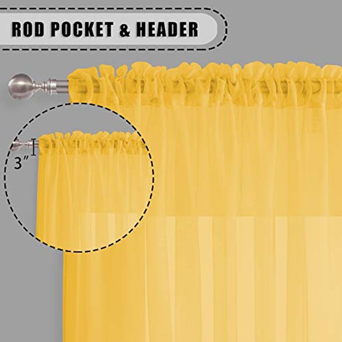 KEQIAOSUOCAI Gold Yellow Sheer Curtains 108 Inches Long Bedroom Extra Long Dark Yellow Sheer Voile Rod Pocket Drapes Panels for Living Room Kids Baby Room 2 Pieces Each is 52x108 - Image 3