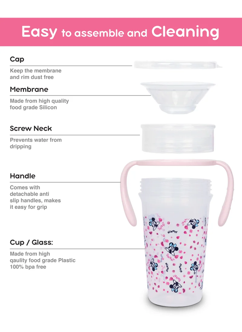ديزني Minnie Mouse 360 DEGREE Double Handle Training Sipper With Lid Spout & Straw, Spill Proof Sippy Cup With Handle, 5 Ounce Official Disney Product, Multicolor