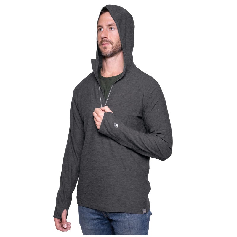 MERIWOOL Menâ€™s Base Layer Hoodie Lightweight Merino Wool Long Sleeve Thermal Charcoal Gray