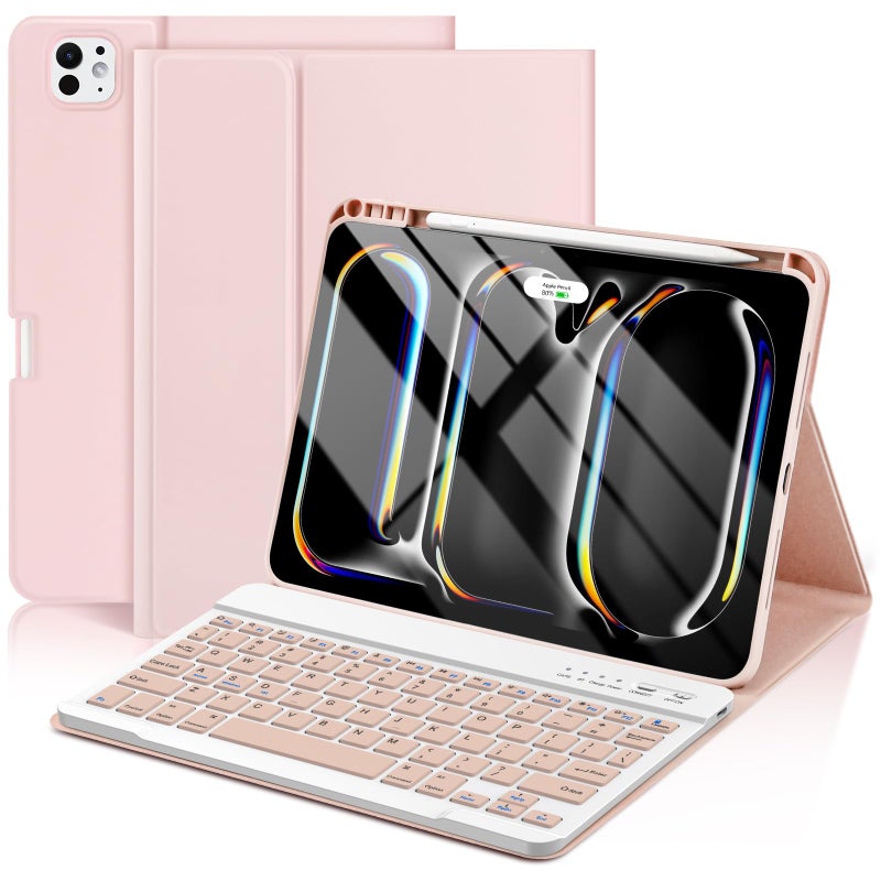 KBCASE Keyboard Case for iPad Pro 11 inch (M5/M4) 2025/2024, Detachable Bluetooth Keyboard Case for iPad Pro 11 inch M5 M4, with Pencil Holder (Pink) - Image 1