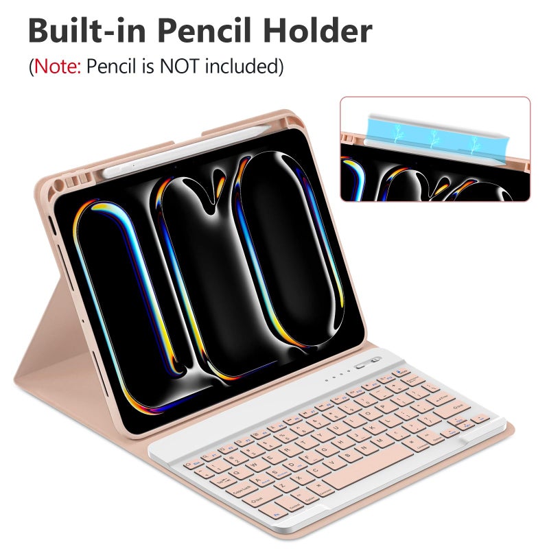 KBCASE Keyboard Case for iPad Pro 11 inch (M5/M4) 2025/2024, Detachable Bluetooth Keyboard Case for iPad Pro 11 inch M5 M4, with Pencil Holder (Pink) - Image 5